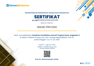 Sertifikat Pendidikan Inklusif Tingkat Dasar Angkatan 3 Tahun 2026 Wahid Priyono